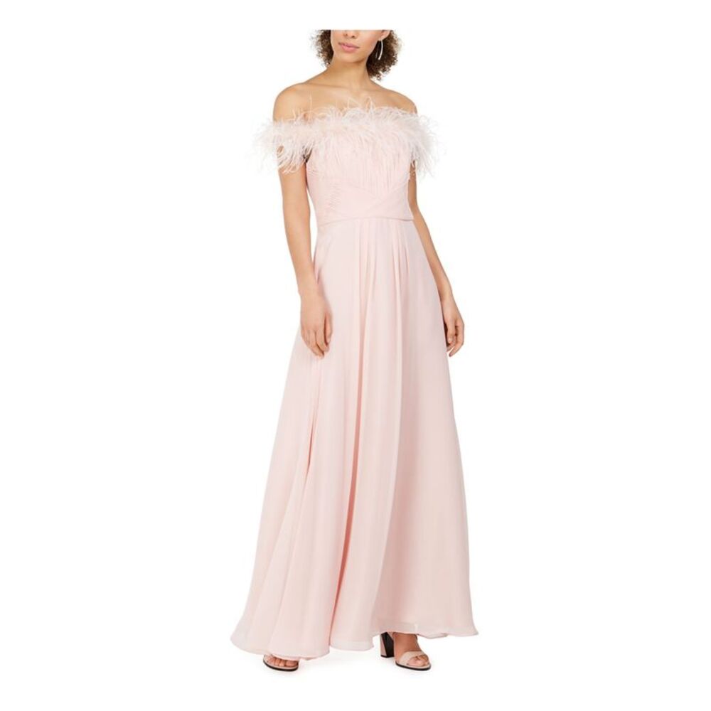 ELIZA J Womens Light Pink Faux-feather Full-Length Evening Dress Petites 10P